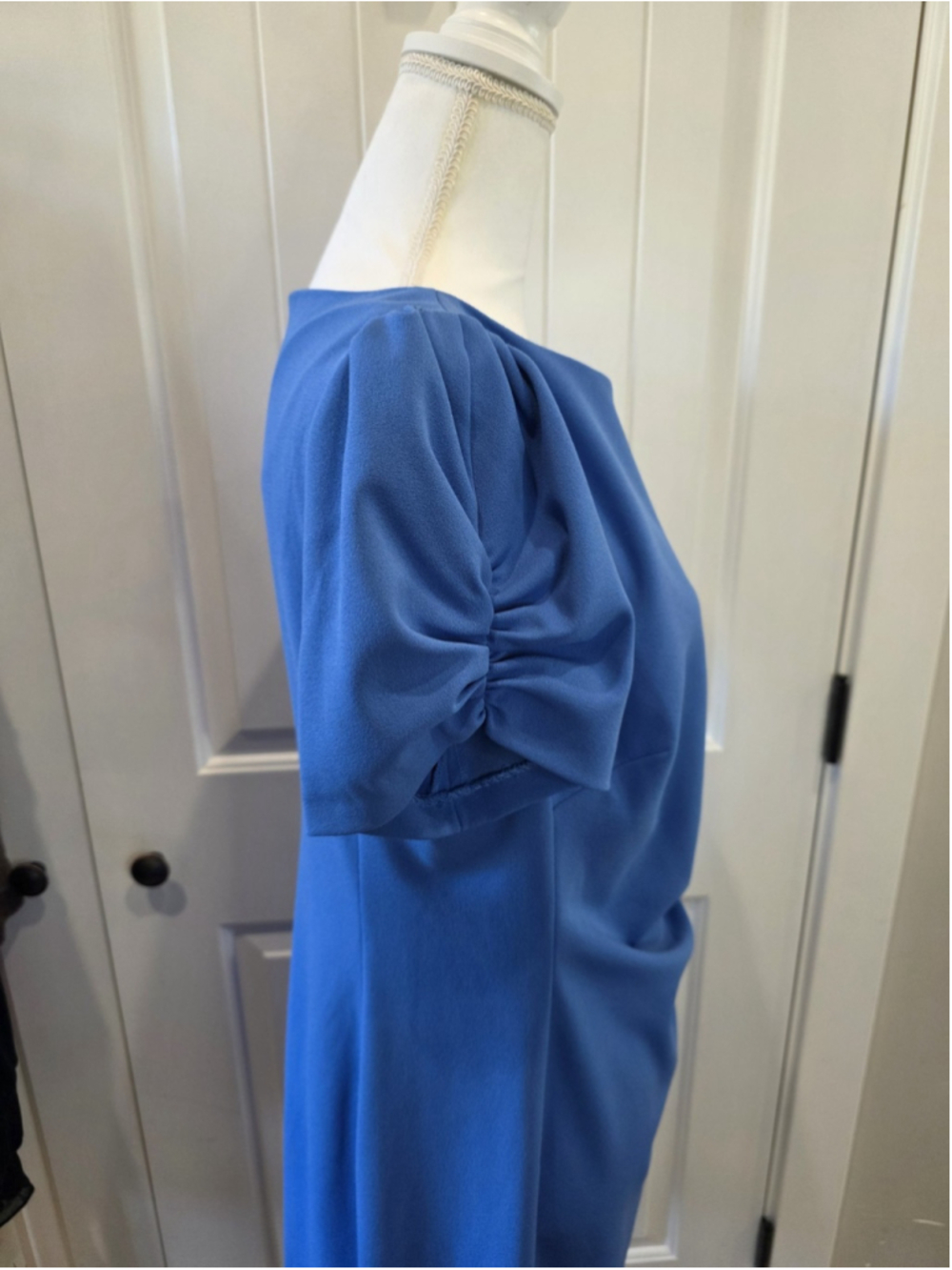Karl Lagerfeld Womens Short Ruched Sleeve Jewel Blue Neck Sheath Dress Size 12 - Picture 8 of 12